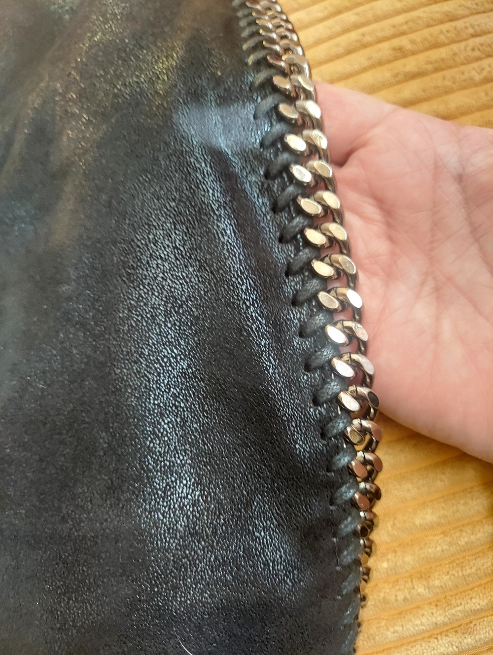 Stella McCartney black Whipstitch Chain-Trim Suede  Tote Bag Made In Italy - Picture 3 of 16